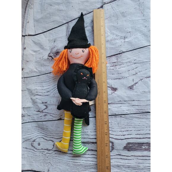 Witch Doll With Black cat Plush Handmade Halloween Toy 14in Halloween Decor - Picture 6 of 7